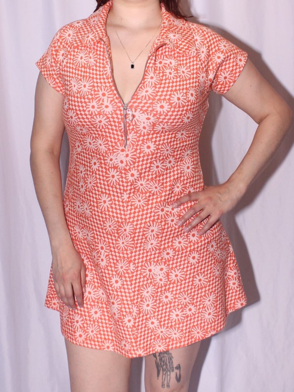 UO orange checkered zip dress